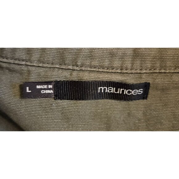 Maurices woman SZ L Long Military Green Vest Pockets Cinched Waist Grunge Cotton - Picture 5 of 7